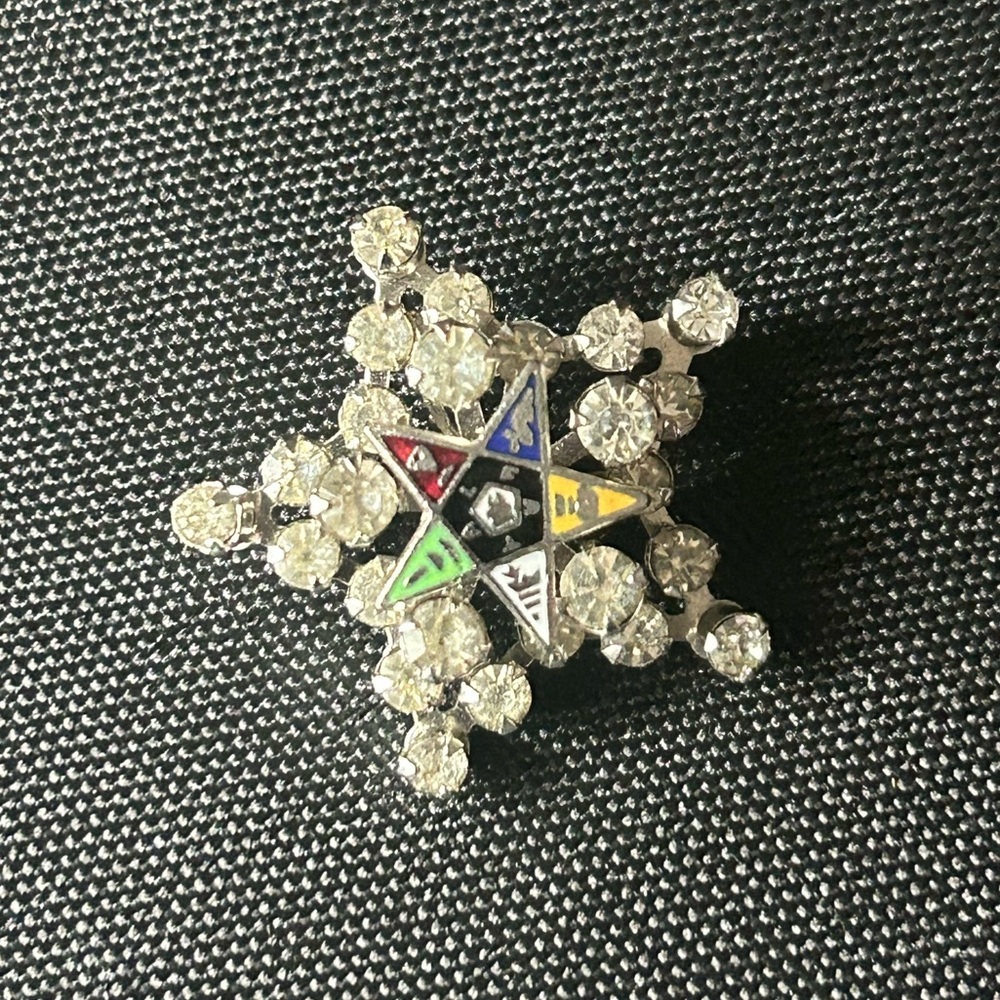 Vintage Rhinestone Order of the Eastern Star Masonic Pendant 1”